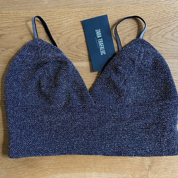 Zara Tops - Silver lurex crop top